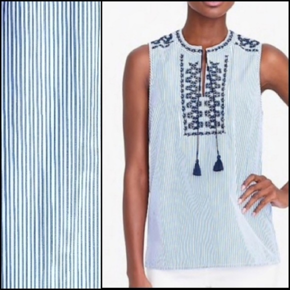 J. Crew Factory Tops - 𝅺NEW! J CREW FACTORY Striped Embroidered Top 0.